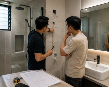 Contractor discussing measurements before installation