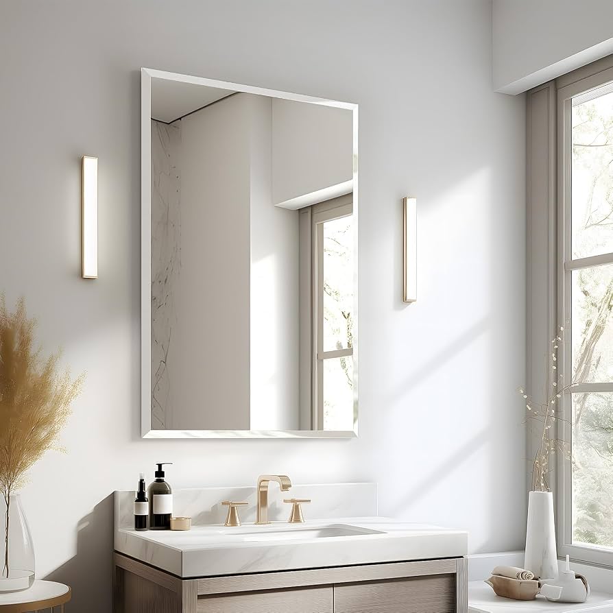 Frameless rectangular bathroom mirror