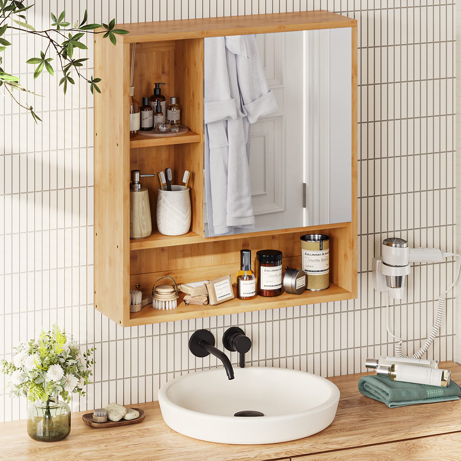 Bathroom mirror cabinet with shelves